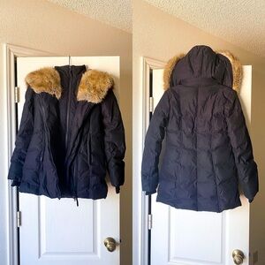 Aritzia Parka Goose Down Asymmetrical Faux Fur Hood Fall Winter Black XXS GUC